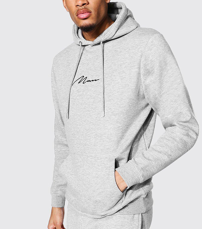 Man signature embroidered clearance hoodie