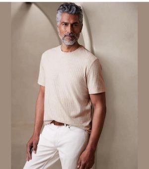 BANANA REPUBLIC RIBBED LIGHT BROWN T-SHIRT
