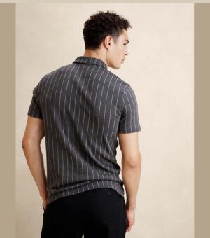 BANANA REPUBLIC JACQUARD BLACK STRIPE MEN POLO BACK
