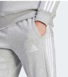 Adidas Essentials Fleece 3-Stripes Tapered Grey Cuff Pants up
