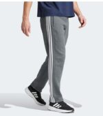Adidas Essentials 3-Stripes Open Hem Fleece Grey Pants side