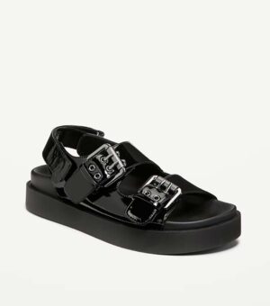 Old Navy Faux-Leather Chunky Buckle Black Sandals