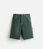 ZARA BERMUDA CONTRAST TOPSTITCHING GREEN SHORT