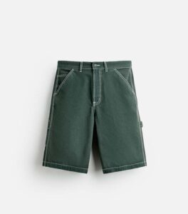 ZARA BERMUDA CONTRAST TOPSTITCHING GREEN SHORT