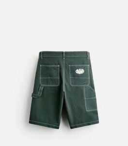 ZARA BERMUDA CONTRAST TOPSTITCHING GREEN SHORT BACK