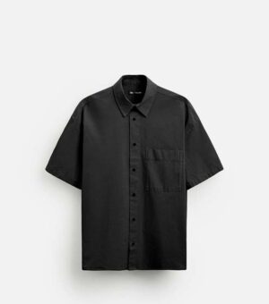 Zara Poplin Men Black Pocket Shirt