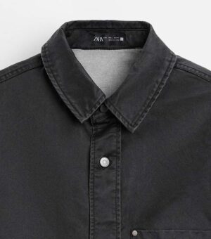 ZARA WAXED-EFFECT BLACK OVER MEN SHIRT UP