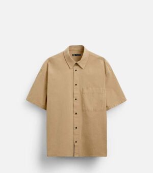 Zara Poplin Men Brown Shirt
