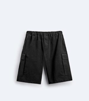 Zara Poplin Cargo Bermuda Black Short