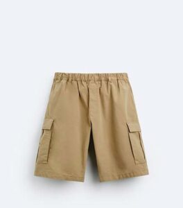 Zara Poplin Cargo Bermuda Brown Short