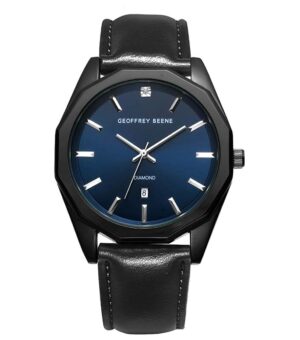Geoffrey Beene Genuine Diamond Leather Strap Black Watch