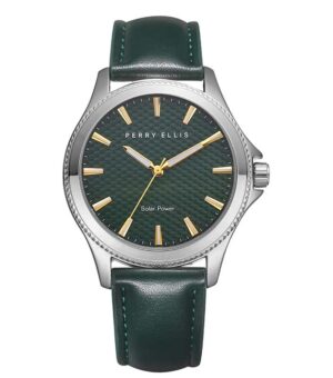 Perry Ellis Solar Powered 3-Hand Quartz Leather Green Watch