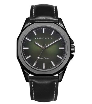 Perry Ellis Solar Powered 3-Hand Quartz Leather Strap Watch