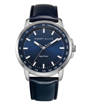 Perry Ellis Solar Powered 3-Hand Quartz Leather Strap Watch