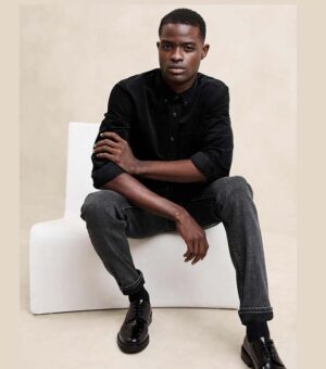 Banana Republic Slim Textured Corduroy Black Shirt front