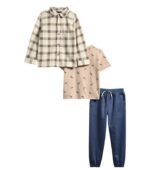Perry Ellis Kids' Plaid Button-Up Shirt, T-Shirt & Joggers Set